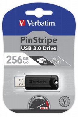 Pendrive, 256GB, USB 3.2, VERBATIM "Pinstripe", fekete